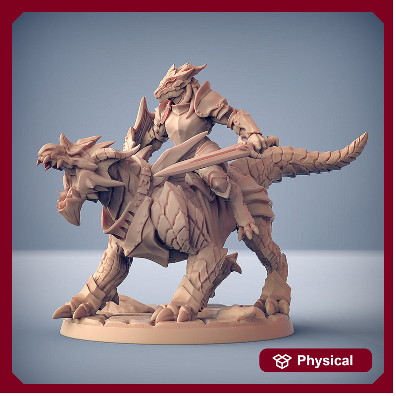 Dragonborn Knight Paladin Fighter Mounted on Dragonling | 28mm, 32mm, 54mm, 75mm Scale Resin Miniature | Dungeons and Dragons | Pathfinder | - Only-Games