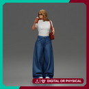 Standing Drinking In Tee Wide-Leg Jeans Sunglasses Bag And Sneakers