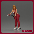 Mechanic Woman Holding Fuel Pump, Ready in Red Overalls