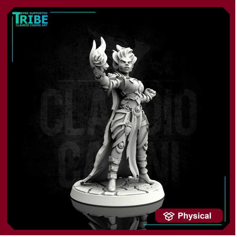 (0032) Female human elf half orc tiefling elemental fire wizard