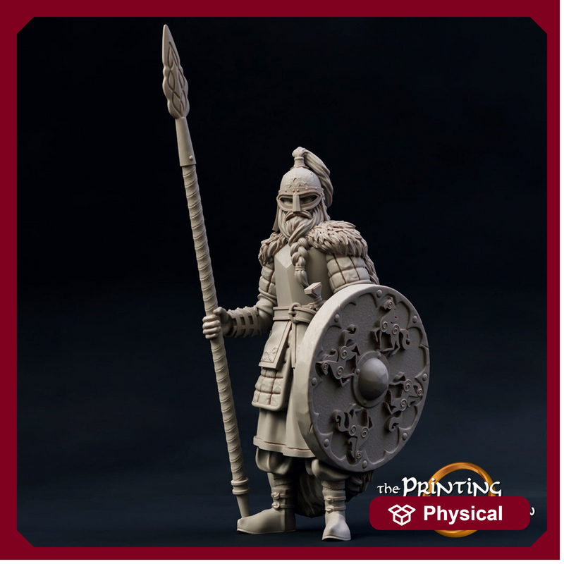 Fighter Spearman with shield in Studded Leather | 28mm Scale | 32mm Scale | 75mm Scale Pathfinder Figure |DnD| miniature Figurine unpainted| - Only-Games