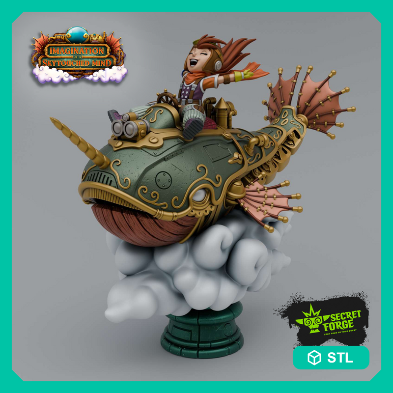 [Whale Rider] Imaginations of a Skytouched Mind – Steampunk Sky Whale, Joyful Pilot, Cloud-Soaring Fantasy Display Model for Painters and Collectors
