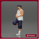 gangster in cap and short standing in one leg leaning against car