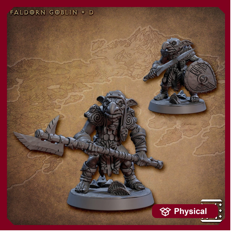 Goblin Fighter Sword and Shield, Goblin polearm  | 28mm, 32mm Scale, 54 tall, 75 tall Resin Miniature | Dungeons and Dragons | Artisan Guild - Only-Games