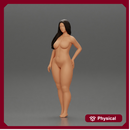 Naked girl standing putting her left hand on her hip