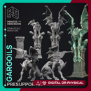 Gargoils - 5 Models - Halloween -  PRESUPPORTED - Illustrated and Stats - 32mm scale
