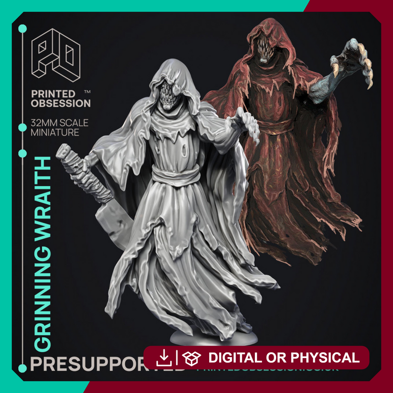 The Grinning Wraith - Ghost Knight -  PRESUPPORTED - Illustrated and Stats - 32mm scale