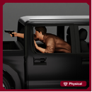 gangster man  shooting a gun from the back of the car