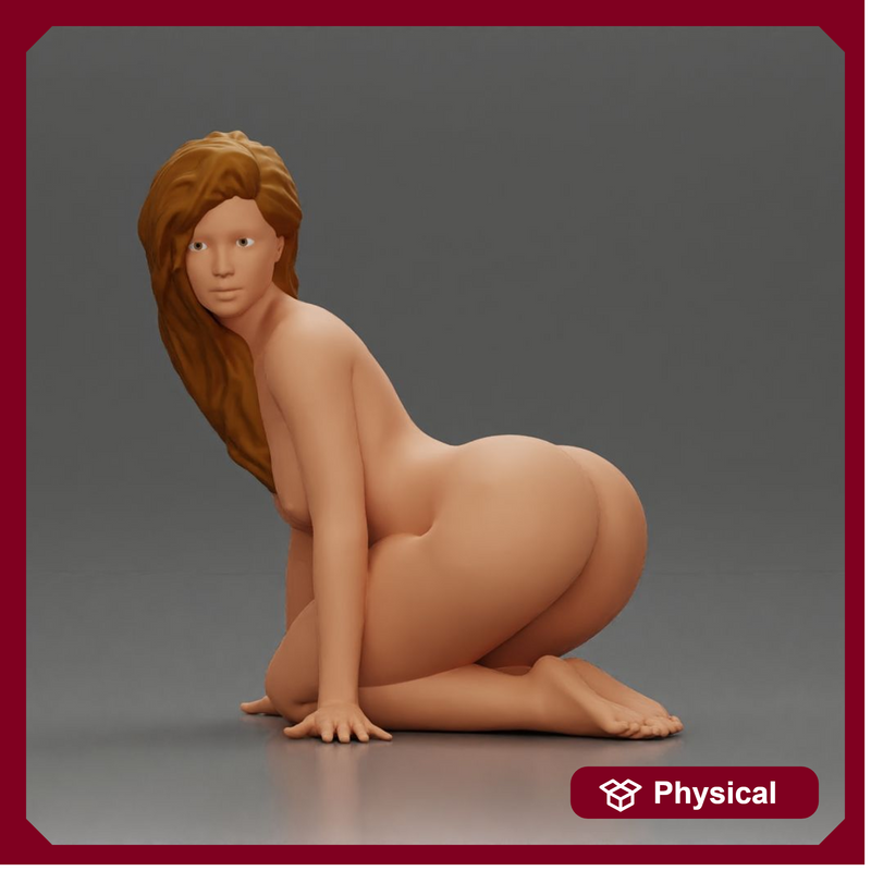 Naked Woman Kneeling Pin-Up Pose on the Beach
