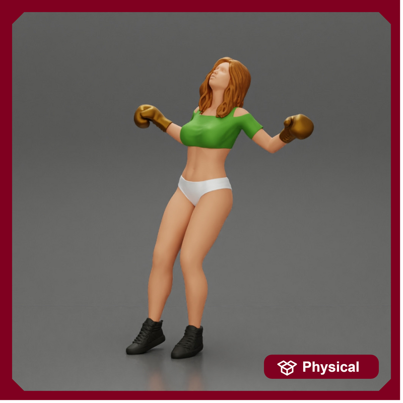 Tired boxing girl is lying in the boxing ring about to be knocked out