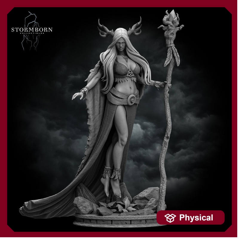 Female Elf Fey Druid,  PC / NPC Miniature | 28mm, 32mm, 54mm,75mm, 100mm Scales | Pathfinder Figure | DnD | Figurine unpainted | - Only-Games