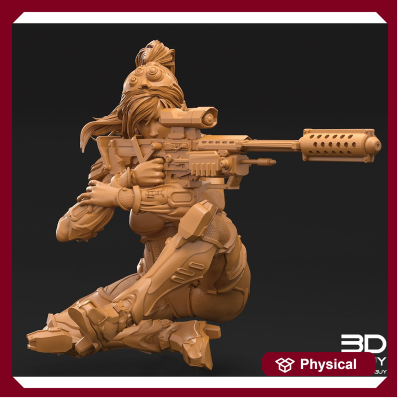 Female Sniper Sitting Pose | 28mm, 32mm Scales also 50mm and 100mm | Sci-Fi miniatures | Fan Art - Only-Games