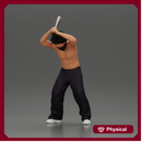 gangster man with curly hair swings baseball bat with powerful intent
