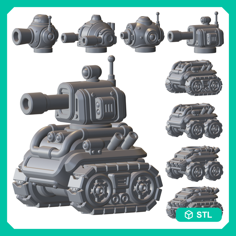 Sci-Fi Chibi Tonk Kit Tank Miniatures for Tabletop Wargames - Only-Games