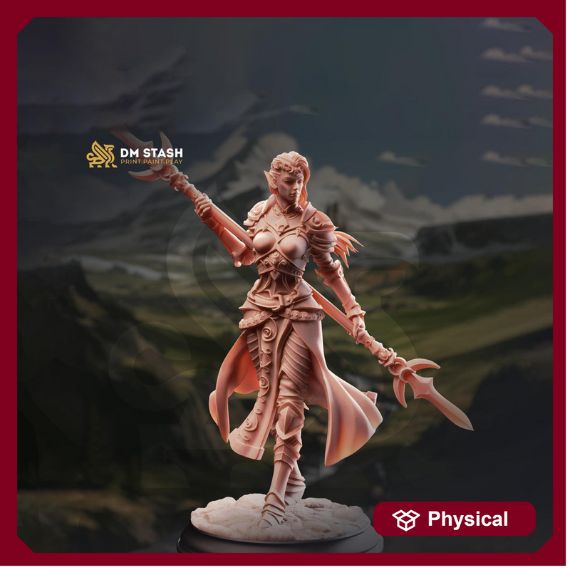 Female Elf Polearm Master Miniature | Spear Fighter PC NPC | DnD Pathfinder UNPAINTED Resin - Only-Games