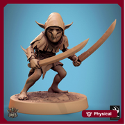 Goblin Dual Swords Fighter | D&D 5e UNPAINTED | 28mm, 32mm,54mm,75mm, 100mm scale| Pathfinder | Figure for Painting| Rescale Miniatures - Only-Games