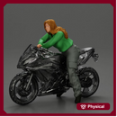 motorcyclist woman hoodie sitting on motorcycle