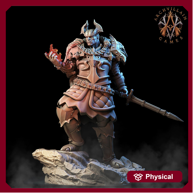 Tiefling Eldritch Knight Fighter Miniature | 28mm, 32mm, 75mm Scales | Dungeons and Dragons | Pathfinder | Figure for Painting | - Only-Games