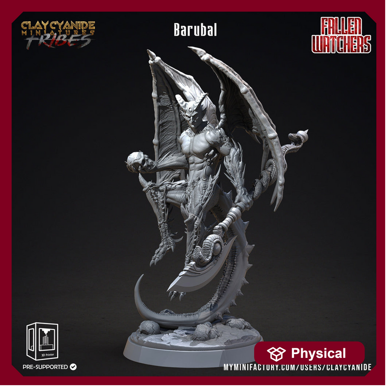 Barubal Fallen Angel Demon | 28mm, 32 mm, 75mm Scale |  Resin Miniature | Dungeons and Dragons | Pathfinder | D&D 5e | Clay Cyanide - Only-Games