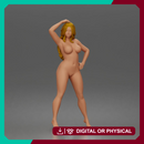 naked woman Standing touches hair bare skin legs bare feet
