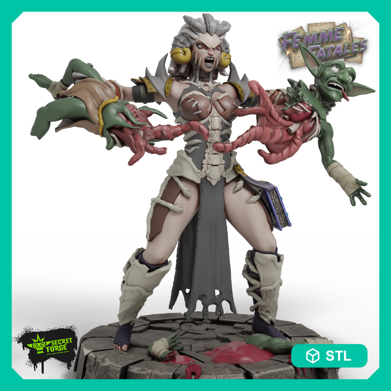 [Bone Armor Breaker] – Necromancer in Gore-Fueled 120mm Miniature Diorama. Warlock Ripping Goblin apart in bone armor.