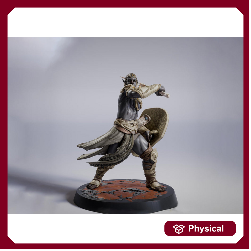 Elf Sword and Shield Fighter Miniature | Fantasy Warrior | Resin 28mm 32mm 54mm 75mm 100mm - Only-Games