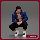 gangster sitting in hat and open jacket and short