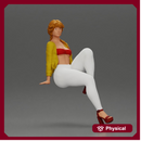 Fashionable woman posing gracefully in stylish outfit with striking colors