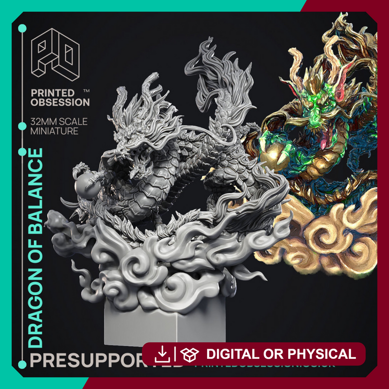 Dragon of Balance - Chinese Style Dragon -  PRESUPPORTED - Illustrated and Stats - 32mm scale