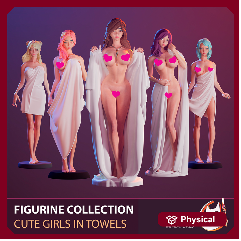 FIGURINE COLLECTION / CUTE GIRLS IN TOWELS / 5 PIECES