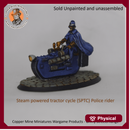 Policeman with cloak riding a Steam powered tractor cycle (SPTC) (CMMWP030)