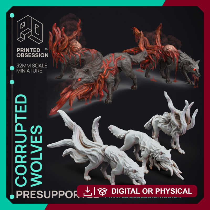 Corrupted Wolves - 3 Horror Models - The Mists of Change - PRESUPPORTED - 32 mm scale - Only-Games