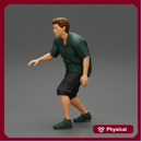Man bent over while walking