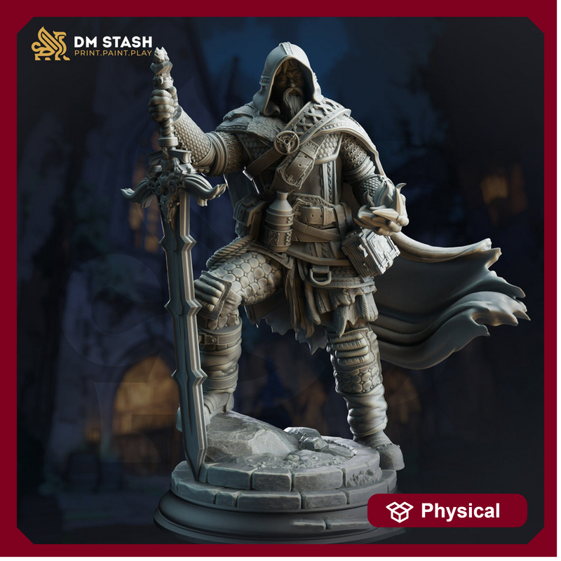 Human Ranger, Fighter, Paladin Two handed Sword | Unpainted Miniature | 28mm, 32mm, 54mm,75mm, 100mm Scales | Pathfinder Figure | DnD | - Only-Games