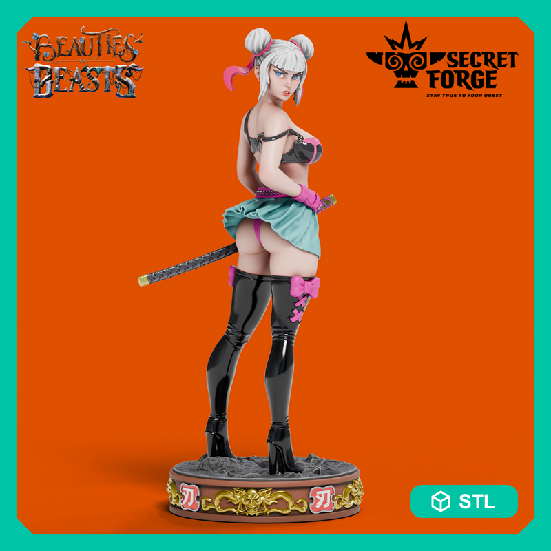 Ren -  Samurai Schoolgirl, Deadly Ninja Waifu in Mini-Skirt with Katana NSFW versions [Pre-Supported]