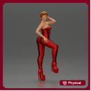 Bold Fashionista in Red Bodysuit and Sky-High Platform Heels