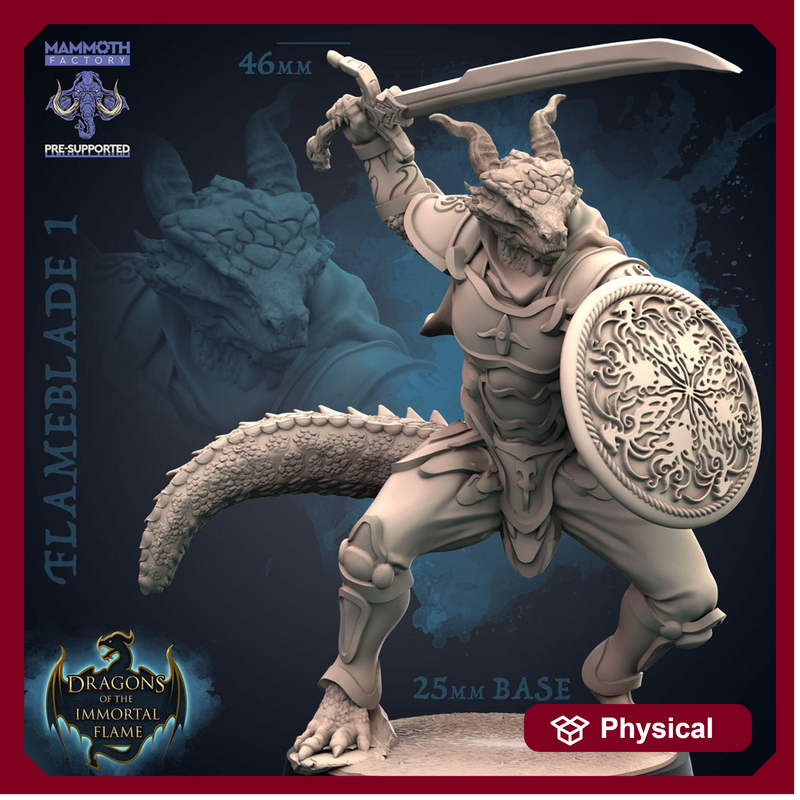 Dragonborn Paladin Sword and Shield  | 28mm, 32mm, 75mm Scale Resin Miniature | Dungeons and Dragons D&D 5e  | Pathfinder | Flesh of Gods - Only-Games