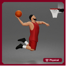 Basketball player soaring through air for powerful onehanded slam dunk