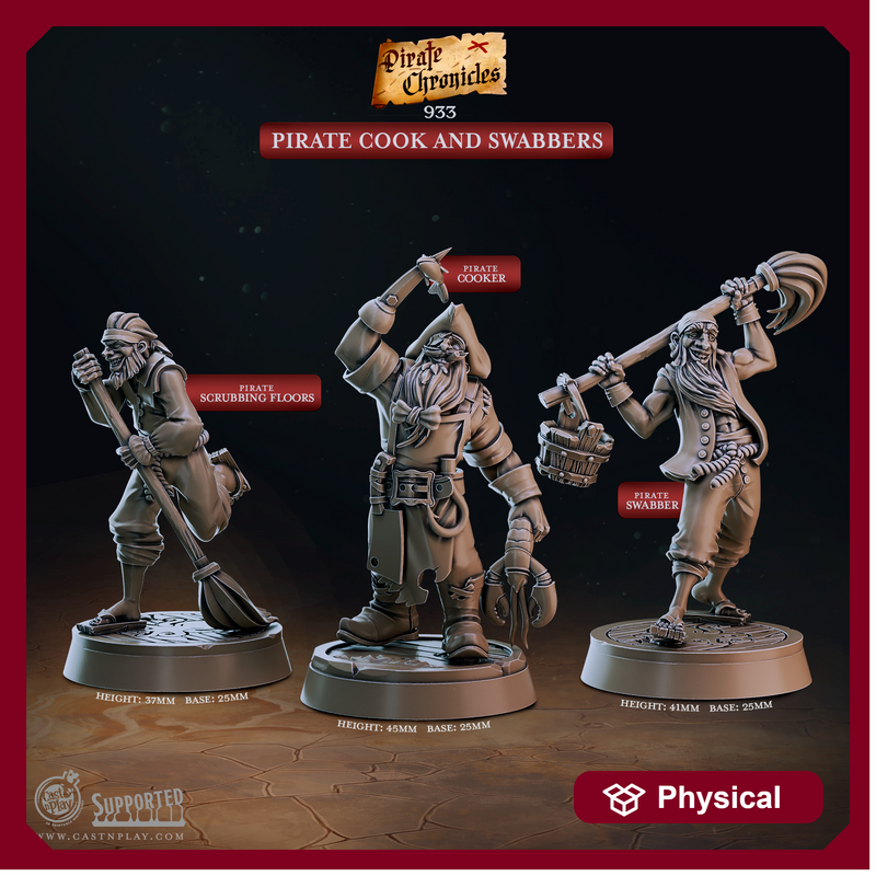 Pirate Cook and Swabbers - Pirate Chronicles - CastNPlay - Terrain Wargaming D&D DnD 28mm 32mm 40mm 54mm