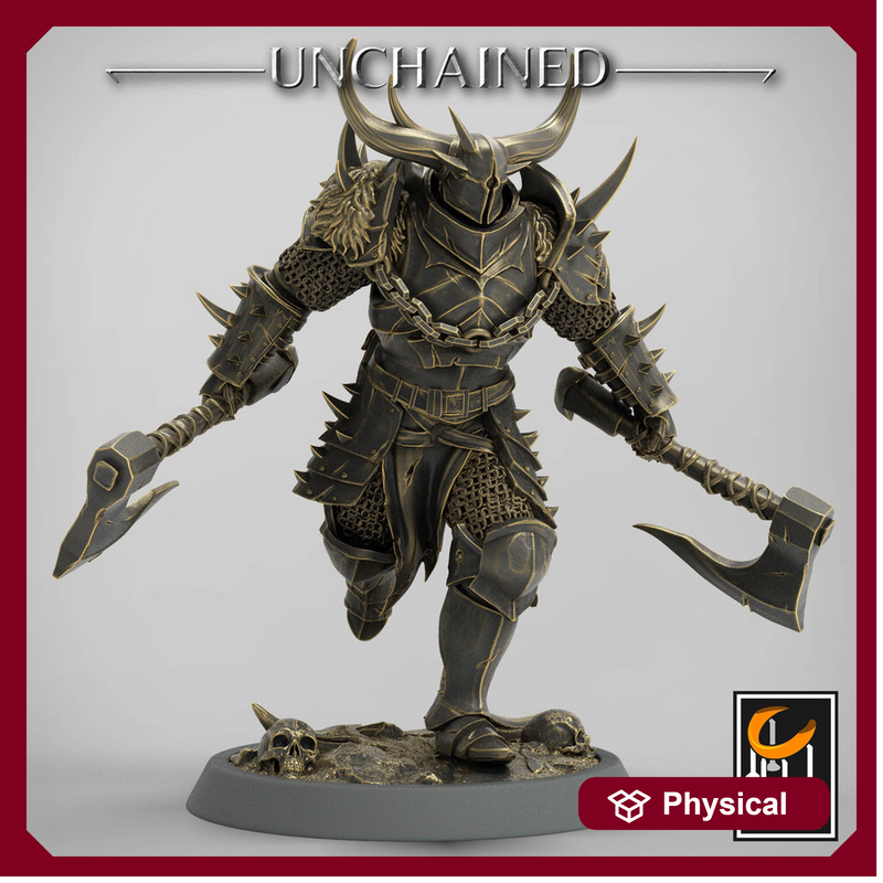 Fighter Dual Axes, Light Soldier, Oathbreaker Paladin, Unpainted Miniature| 28mm, 32mm,54mm,75mm,100mm Scales |Dungeons & Dragons Pathfinder - Only-Games