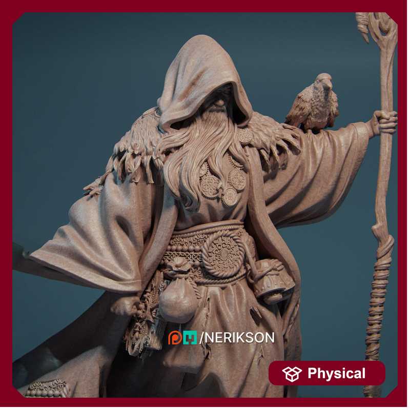 Human Wizard, Druid PC/ NPC Unpainted Figure | 28mm,32mm,54mm,75mm,100mm Scales | Dungeons & Dragons Pathfinder |NERIKSON - Only-Games