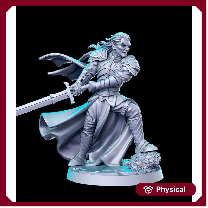 Elven Fighter Paladin | 28mm,32mm,54mm, 75mm,100mm Scale | Dungeons and Dragons Unpainted Resin Figurine mini - D&D 5e | RN Estudio - Only-Games