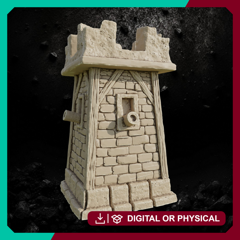 Stone Tower with Cannons - Fantasy Fortification STL, DnD & Wargaming Scenery - Only-Games