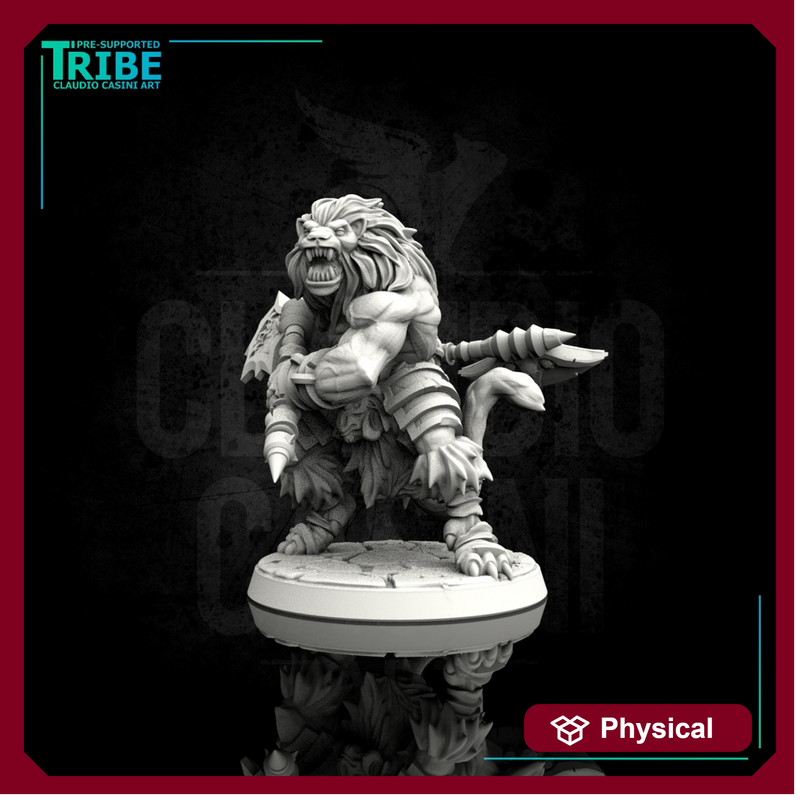 (0092) Male felinid barbarian with two axes