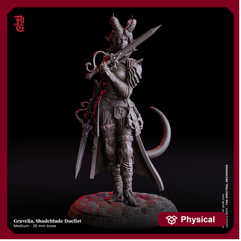 Female Tiefling Warlock Hexblade, Fighter, Ranger  PC NPC | 28mm,32mm,54mm, 75mm,100mm Scale Resin Mini | Dungeons & Dragons| Flesh of Gods - Only-Games
