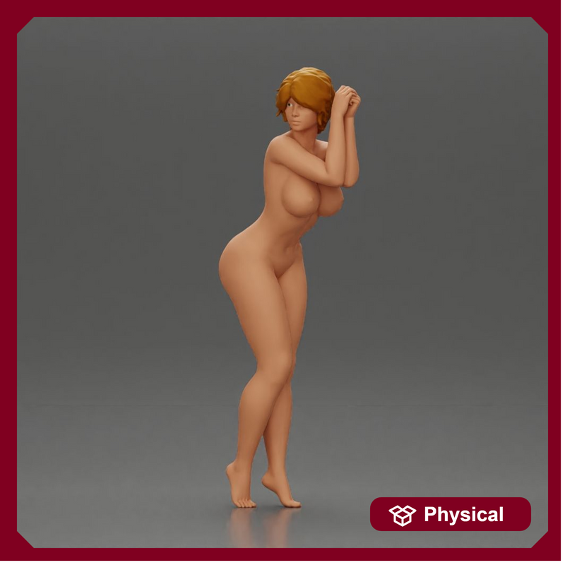 Naked Barefoot woman strikes a graceful elegant pose