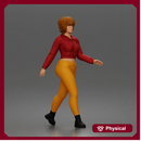 Walking pose highlights outfit design showing energy movement and character