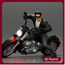 Young Man In open Leather Jacket Riding On Motorbike in sunglasses