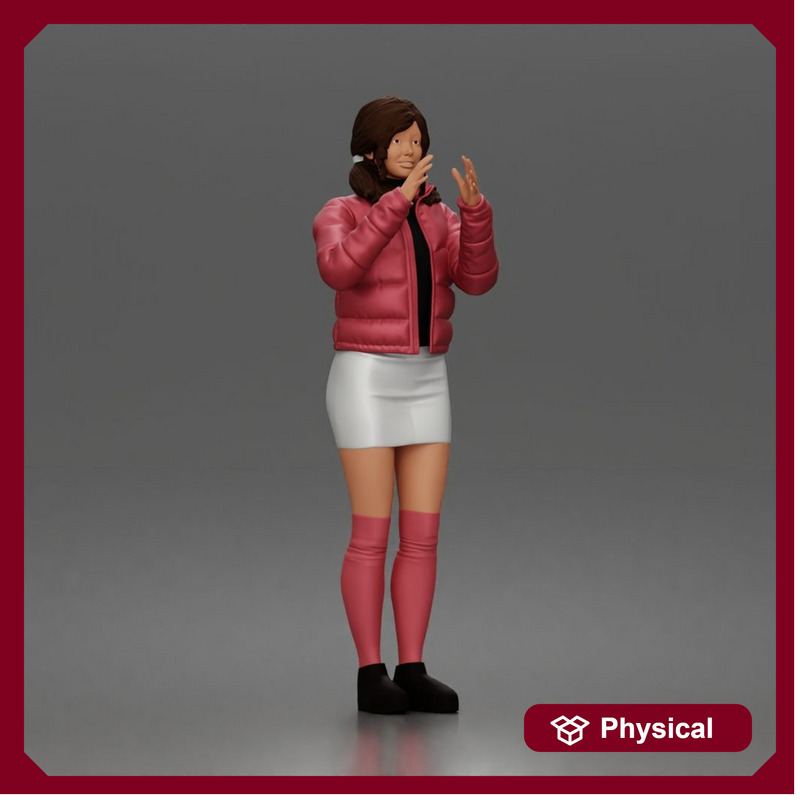woman In Puffer Jacket With Mini Skirt Thigh-Highs And Boots