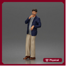 Pensive gentleman twirls mustache wearing cap blazer relaxed trousers polished shoes